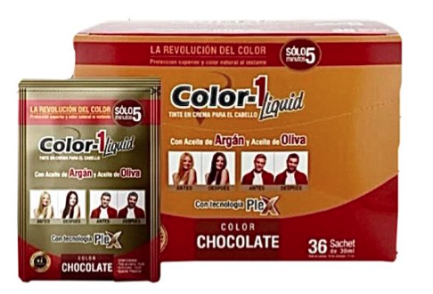 Tintura liquida chocolate color uno sobre