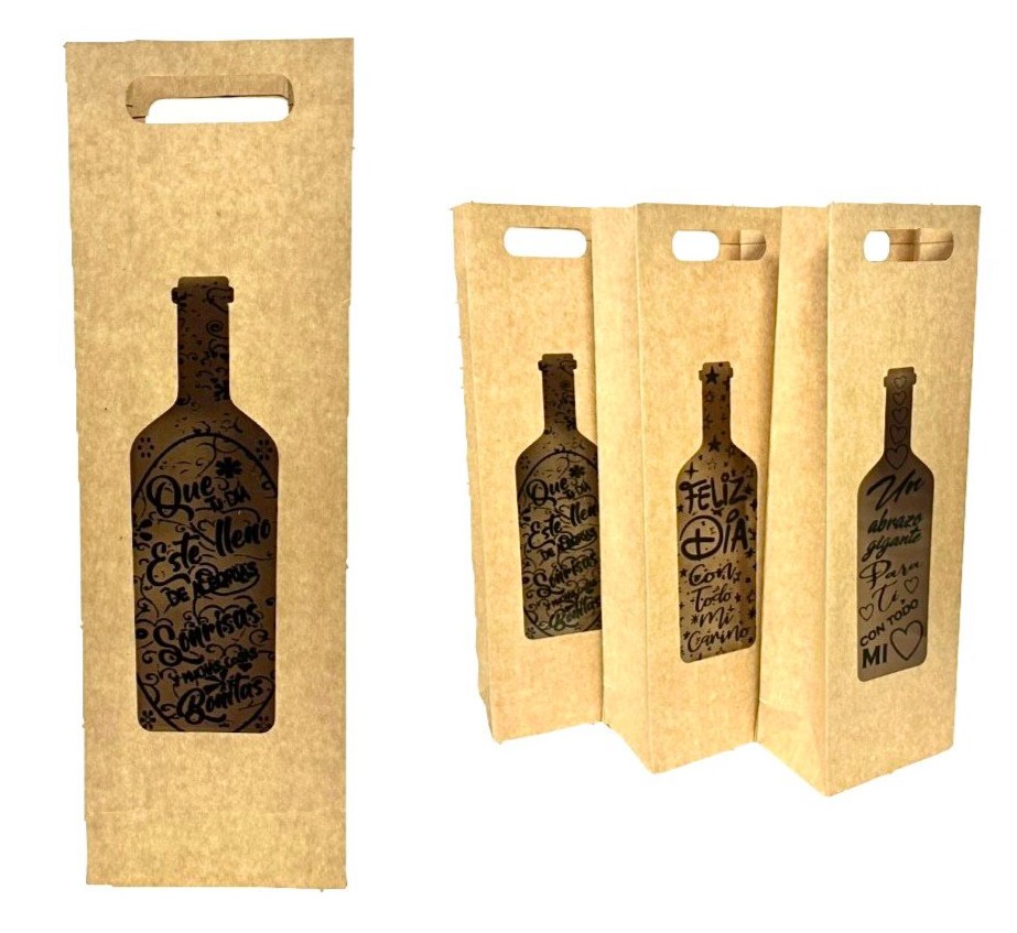 Bolsa regalo cariñito vino 41.5x13 ventana mensaje