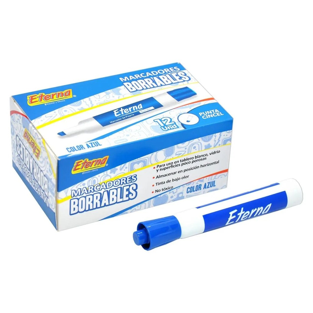 Marcador borrable azul caja x12 eterna